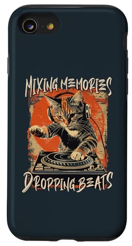 Funny DJ Cat Disco Sound Tech Headphone Music �X�}�z�P�[�X iPhone SE (2020) / 7 / 8 �p