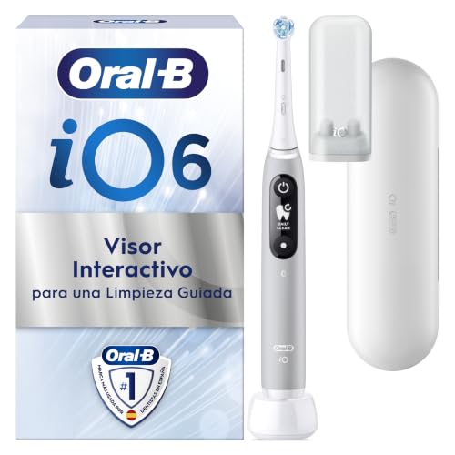 Oral-B Io6n Cepillo De Dientes Eléctrico Con Mango Recargable, Inteligencia Artificial Io, 1 Cabezal De Recambio, Pantalla Blanco Negro, Cargador Y Funda De Viaje - Gris