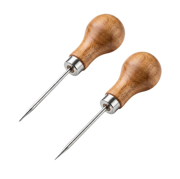 Solvio 2 PCS Professional Bradawl Tool with Wooden Handle Stainless Steel Awl for Woodworking Leather Craft Sewing and Ice Crusher Multi-Functional Braddle Tool for DIY Projects