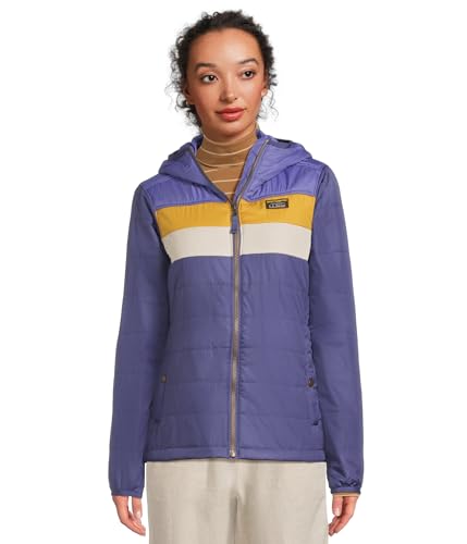 L.L.Bean, Women's, Mountain Classic Hooded Puffer Color Block, Dusty Periwinkle/Dark Twilight Blue, X-Large