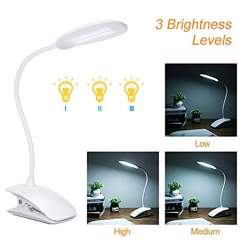 Queenser Regulável com LEDs Clip-on Lâmpada de mesa recarregável Controle de toque 360 ° Flexível Go
