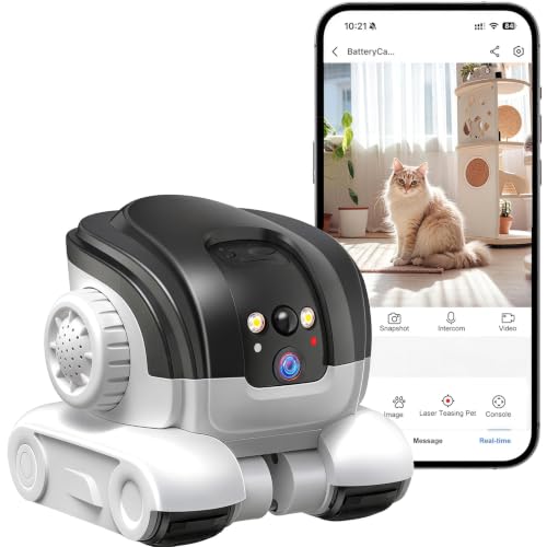 Cossify Cámara para mascotas, robot de 1080p, cámara robótica inteligente, cámara con visión nocturna infrarroja, audio de 2 vías, detección de movimiento, grabación de vídeo para mascotas, hogar