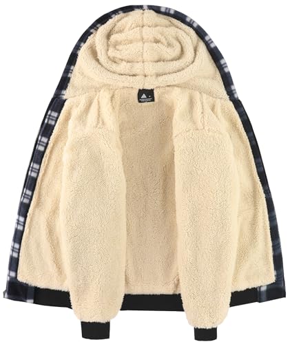 Image of V VALANCH Boys Flannel Jacket Hooded Fleece Lined Zip-up Hoodies Plaid Coat for Kids