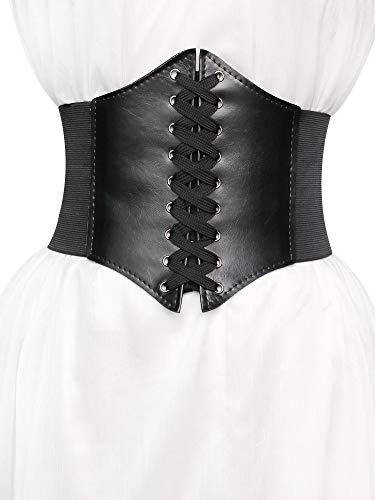 REQAG - REQAG Damen Mädchen Elastisch Breites Band Gebunden Waspie Korsett Taille Gürtel Bustiers Korsetts, Frauen Tied Waspie Gürtel, Breiter Schnürgürtel Elastische Taille (Schwarz)