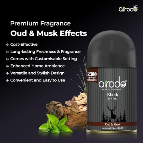 Image of Premium Airodo Automatic Air Freshener Automizer Refill (Oud & Musk 235ml) + Pocket Gel Mix - 40g (Assorted pack of 4 new fragrances)| For Home & Office | Long Lasting Fragrance | Enhanced Formula