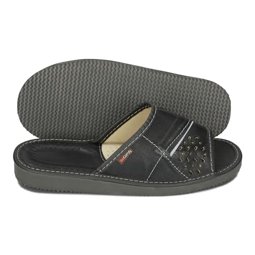 BeComfy Kapcie męskie z odkrytymi palcami letnie pantofle domowe VIP 40-46 EU/Czarny/szary, 45