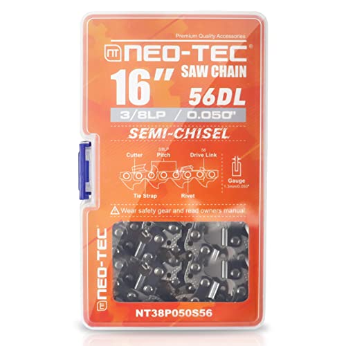 NEO-TEC 16 Inch Chainsaw Chain Semi Chisel 3/8LP Pitch 0.050'' Gauge 56 Drive Links Fit For Oregon Craftsman Poulan Remington Husqvarna Makita Ryobi Worx Dewalt Kobalt R56 T56 S56 Blades