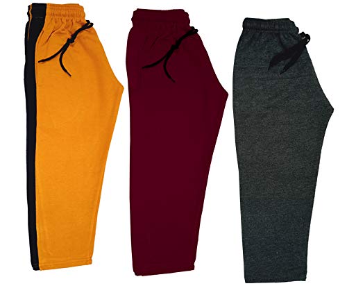 Image of indi weaves Kids Unisex Solid Fleece Warm Track Pants Winter Lower for Boys & Girls (Dark Grey; Maroon; Mustard; 3-4 Years) Pack of 3