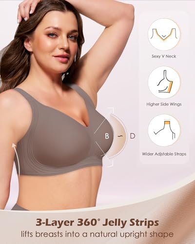 HORISUN Jelly Bras for Women No Underwire Wireless Bra with Support and Lift Full Coverage Plus Size Seamless Bra (Grey 42DD) — view 3