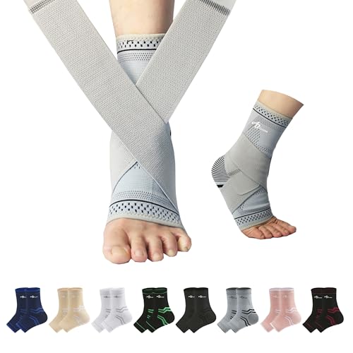 Image of ABIRAM Ankle Brace for Men & Women - Adjustable Compression Sleeve with Wrap, Stability Support & Relief for Sprained Ankle, Plantar Fasciitis & Achilles Tendonitis - Breathable Running & Sports Gear