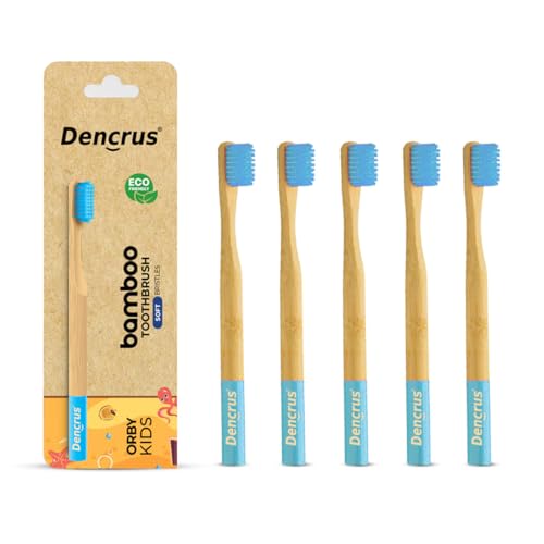 Image of Orby Kids Bamboo Toothbrush for Kids (Pack of 5) | Natural & Eco Friendly Oral Care | Soft Bristles Toothbrush for Toddler & Kid Dental Care | Organic Bamboo Handle - Blue