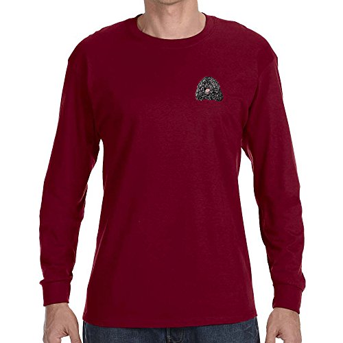 Cherrybrook Dog Breed Embroidered Long Sleeve Mens T-Shirts - XXX-Large - Garnet - Puli