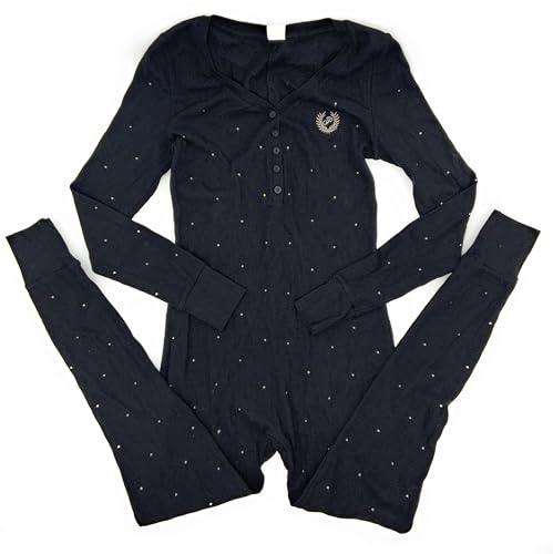 Victoria's Secret PINK Thermal One-Piece Pajama (US, Alpha, Small, Regular, Regular, Black/Bling)