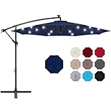 Best Choice Products 10ft Solar LED Offset Hanging Market Patio Umbrella for Backyard, Poolside, Lawn and Garden w/Easy Tilt Adjustment, Polyester Shade, 8 Ribs - Navy Blue