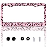 Pink Leopard Print License Plate Frame Cheetah Animal Print License Plate Holder for Car Accessories for Car Decor Fits Standard Us Vehicles Size 12 x 6 Inches with Screws