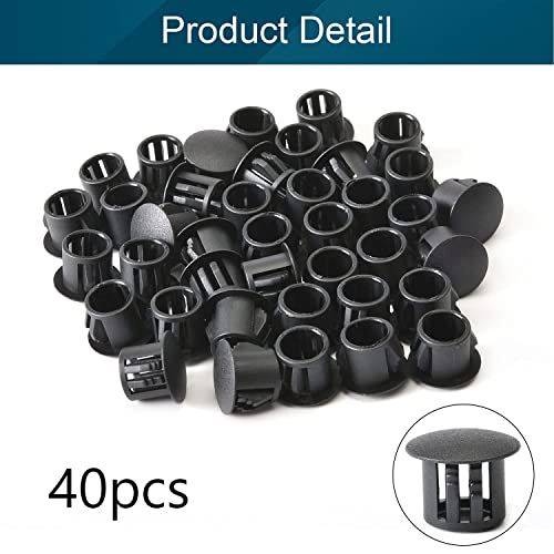 Image of Heyiarbeit 40pcs Hole Plugs 3 /8 inch / 10mm Nylon Plastic Round Snap in Type Locking Hole Tube Furniture Fencing Post Pipe Insert End Caps Black Tone