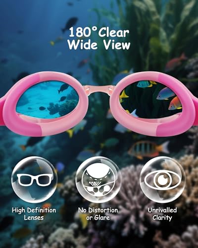 Image of Kids Swim Goggles, Anti-fog and UV Protection with Swim Cap for Age 3-15 Youth Boys Girls Toddler
