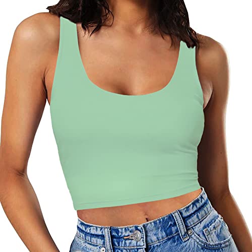 Image of Women's Sexy Sleeveless Crop Tops Double Layer Scoop Neck Cropped Tank Top