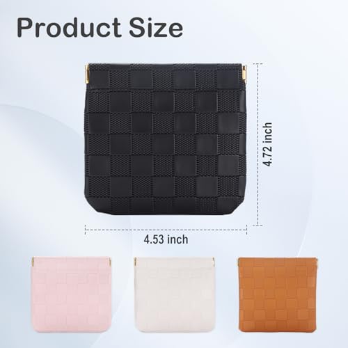 Sightor 2PCS Small Makeup Bag for Purse, Mini Cosmetic Bag Waterproof Pouch for Women, Checkered Purse Self-closing Small Travel Kit Coin Lipstick Cosmetic Storage Bag (Black, Beige)3