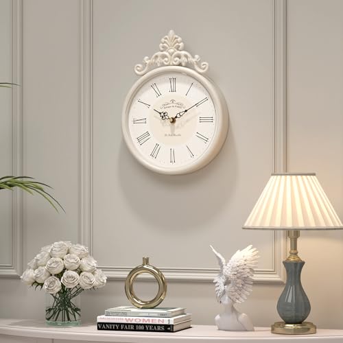 Abdurey Small French Retro Decorative Wall Clock,Ivory White Round Vintage Style,Battery Operated Silent Boho Decor Wall Clocks For Farmhouse,Kitchen,Bathroom,Bedroom thumb #3