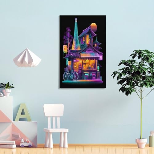 Pintura colorida de casa japonesa para salones y dormitorios, póster de arte en lienzo de 30x45 cm 4