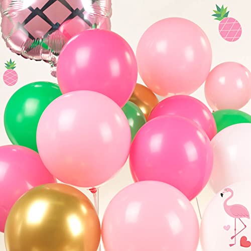 Tropical Flamingo Balloons Garland Arch Kit 135Pcs Pink Green White Balloons Mylar Pink Pineapple Balloons + Palm Leaves For Summer Luau Hawaiian Aloha Bachelorette Party Birthday Decorations #TOP6