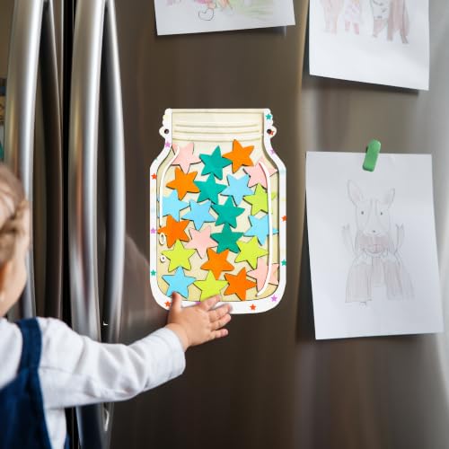 Image of Magnetic Star Reward Jar for Kids, Wooden Star Jar Reward System with Acrylic Tokens, Good Behavior Chart for Home, Classroom, Potty Training