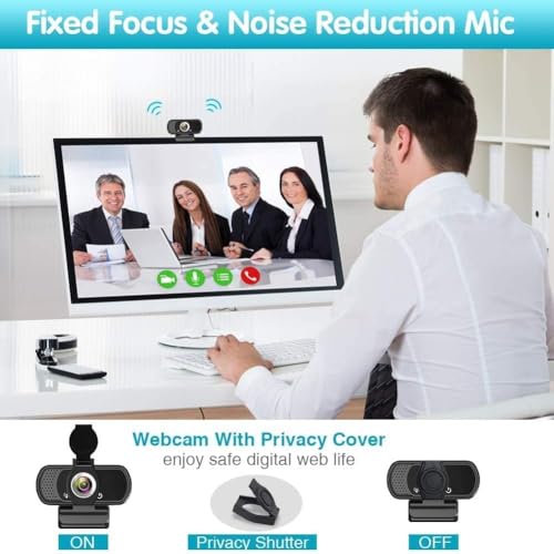 Image of TRAUSI Webcam 1080P with Built-in Mic, Wide Angle & Privacy Cover for PC /Laptop, Plug & Play USB HD Computer Web Camera with Light Correction for Meetings, Streaming and Video Calling (Black)