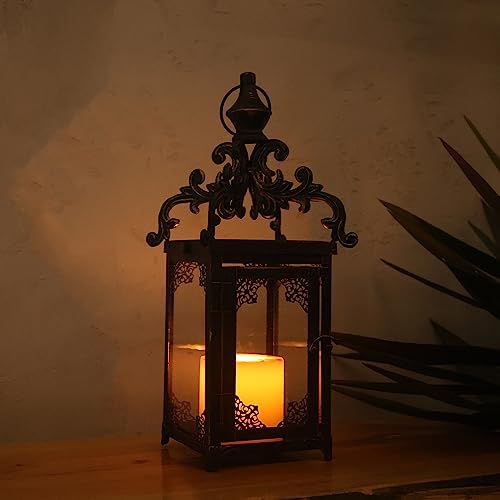 Needomo Candle Lantern, Decorative Hanging Lantern, Vintage Metal Tabletop Lantern For Outdoor Patio Rustic Home Decor, Candle Holders With Clear Glass (Bronze) #TOP6