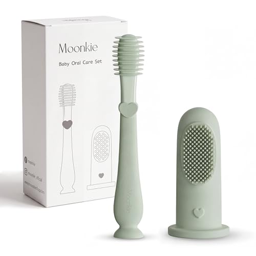 Image of Moonkie Baby Finger Toothbrush Tongue Oral Cleaner Kit for 3 Months +, 2 Pcs (Mint)