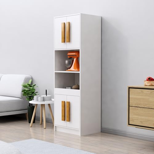 Image of Bniture Multipurpose Crockery Cabinet | Engineered Wood Kitchen Cabinet Modern with 4 Doors and Open Shelves | Crockery Unit for Dining Area | Kitchen Crockery Cabinet for Home | Frosty White
