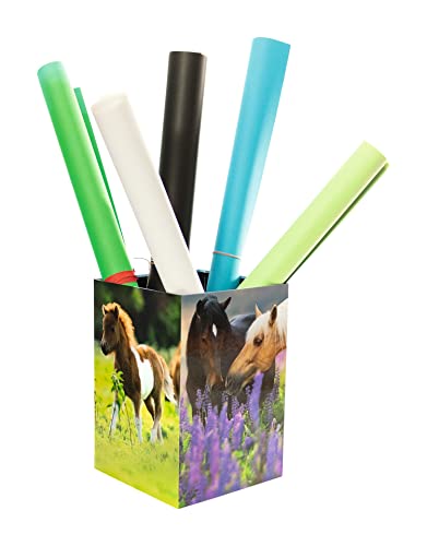 Image of HERMA 19741 Horses Waste Paper Bin 15 Litre Foldable Sturdy Cardboard Slim Trash Bin for Girls Boys Rectangular Waste Paper Bin for Nursery Bedroom Study Office