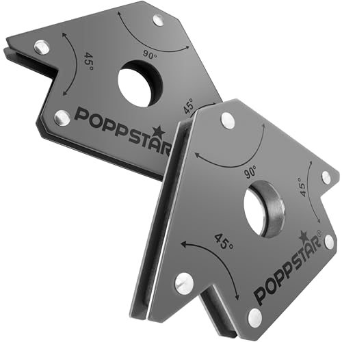 Poppstar Escuadra magnética (ángulo de soldadura, fuerza de sujeción 22,6 kg - 45/90/135°), 2 unidades, gris