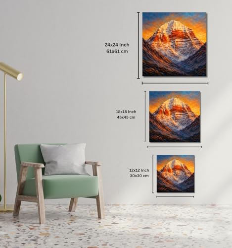 Image of Kunj Cart Mount Kailash Painting | 10+ DESIGNS | Kailash Parvat Canvas Painting for Living Room, Temple Home & Office Wall Decoration (Mount Kailash Canvas Painting, 18x18 Inch, Framed)