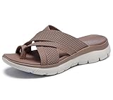 Skechers Women's SUMMITS - FANTASY WALK, Multi-Strap Toe Loop Thong, Mocha, 6M