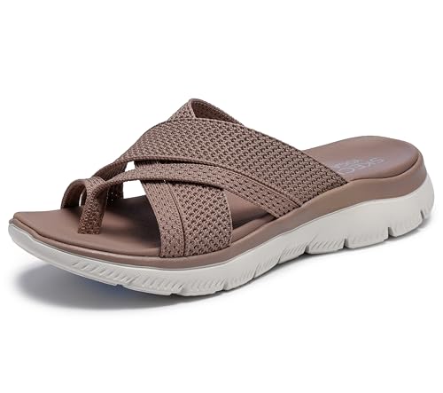 Skechers Women's SUMMITS - FANTASY WALK, Multi-Strap Toe Loop Thong, Mocha, 6M