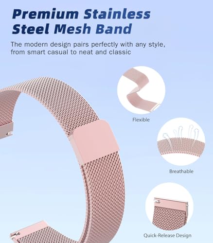Image of 18mm Metal Watch Band Compatible with Venu 4 41mm /3S /2S; Forerunner 265S /255S; Vivoactive 4S /Vivomove 3S, Mesh Stainless Steel Replacement Strap Clasp Wristband, Pink