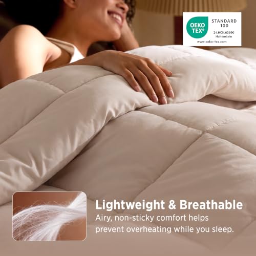 Image of Bedsure Comforter Duvet Insert - Quilted Comforters Full Size, All Season Duvet, GentleSoft Down Alternative Bedding Blanket, with 8 Tabs, Gifts for Women /Men, Beige, Full 86 x 82 Inches