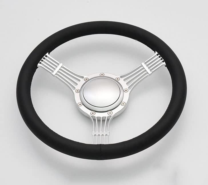 Flashpower 14''Satin Billet Banjo Full Wrap 9 Bolts Steering Wheel with 2'' Dish and Horn Button (Black)