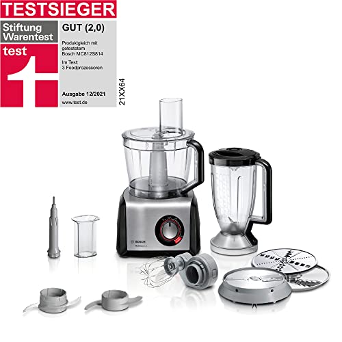 Bosch Kompakt-Küchenmaschine MultiTalent 8 MC812M814, vielseitig, XXL-Rührschüssel 3,9 L, Mixer 1,5 L, Universalmesser, Rührbesen, schneiden und raspeln (fein/grob), 1250 Watt, schwarz/edelstahl image_1