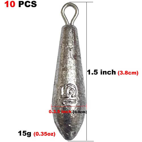 15G Fishing Bottom Sinkers Weight, Bullet Streamlined Fishing Sinker Weights, 10Pcs Freshwater Saltwater Fishing Weights For Bottom Fishing #TOP3