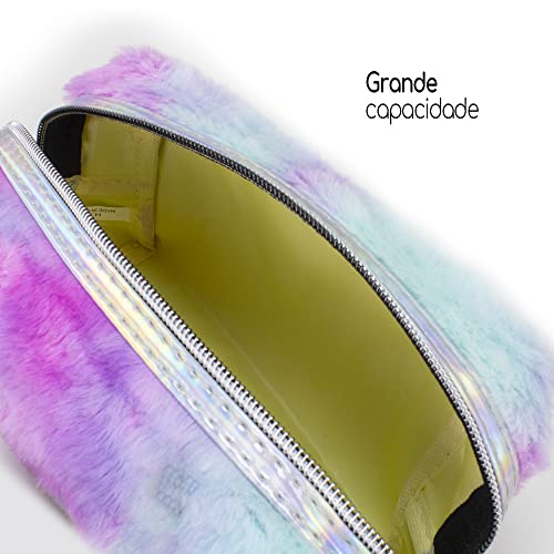 Estojo Escolar Feminino Box Grande Infantil Fofo Gatinho Colorido Com Alça Para Pendurar Removível M