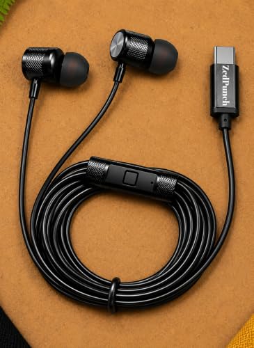 Image of ZedPunch Gaming Type-C Wired Earphone with Mic, 10mm Dynamic Bass Driver, Magnetic in-Ear Headphones, Low Latency Sound for Gaming, 1 Button Control, HD Calling, Voice Assistant (Dark Black)