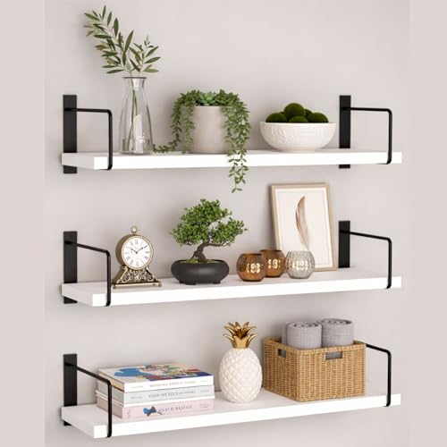 Image of NEST NATURE HAVEN Decorative Wooden Set of 3 Wall Shelf for Living Room & Bedroom Floating Mounted Bookshelf Wooden Wall Mounted | Decorative Storage Wall Shelf Rack (White 20X6X2)