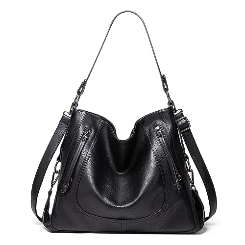 Borsa Donna Grande Vintage a Tracolla Borsetta Spalla Pelle PU Morbida a Mano Elegante Tote per Lavoro Shopping Viaggio Nero