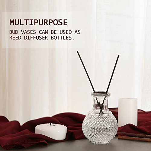 Bigivaca Glass Single Bud Vases,Set Of 6 Clear Vintage Bud Vases In Bulk, Small Embossed Flower Vase Set For Home Décor,Mini Decorative Glass Bottles For Centerpiece, Events,Office,Garden,Wedding #TOP2