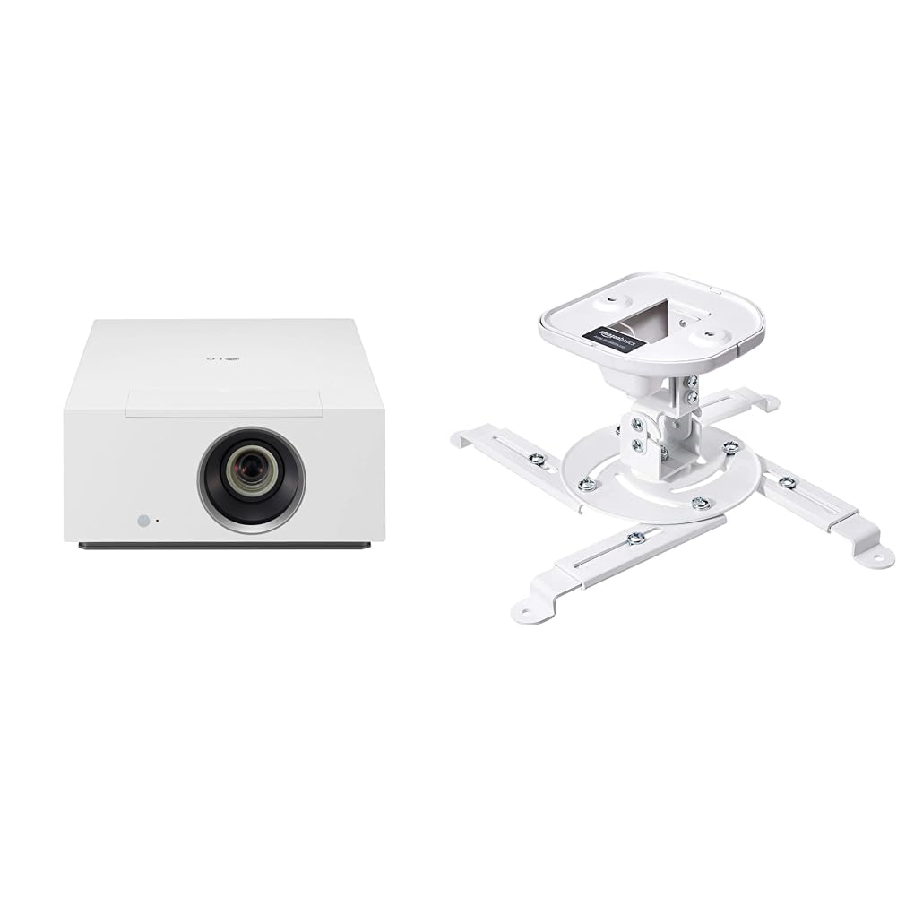 LG CineBeam HU710PW - Proyector TV 4K con SmartTV webOS 6.0, hasta 140", Fuente LED 4 Canales & Amazon Basics Tilting Projector Bracket Mount for Ceiling and Wall, 15 kg / 33lbs Capacity, White