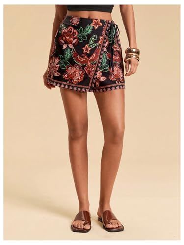 Image of SweatyRocks Women's Boho Mini Skirts Floral Shorts Tie Side Wrap Skorts