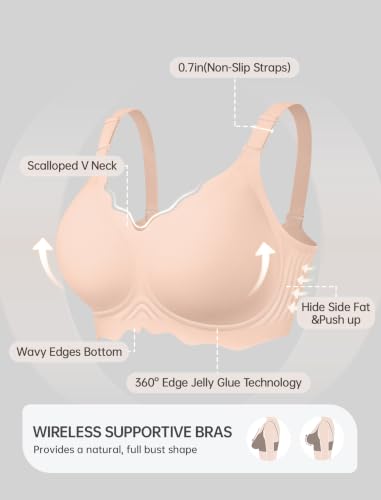Image of OEAK Women Value Series Jelly Bras Wireless Pushup Convertible Bra | Everyday Essentials,Comfortable Bralettes,No Underwire,Full Coverage,Support Lift,Tshirt,Soft,Seamless,Scalloped
