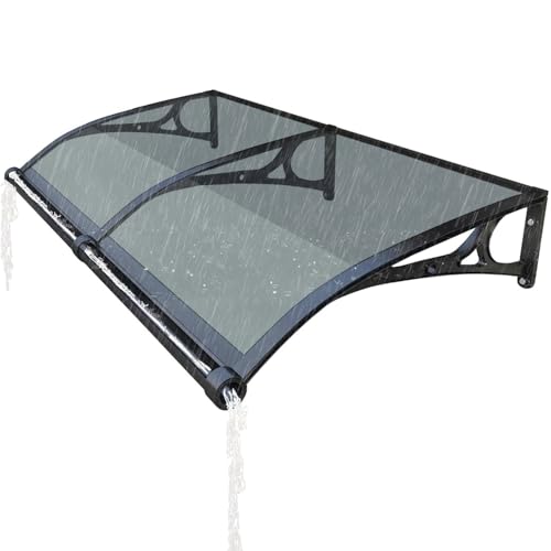 Polycarte - Toldo para puerta de ventana con soporte de aluminio, protección UV y lluvia para puertas delanteras y patios, color gris, 60 x 120 cm (24 x 47) - Refugio al aire libre